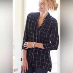 J. Jill Windowpane Peplum Top, PS, hi-low, black and white, preowned